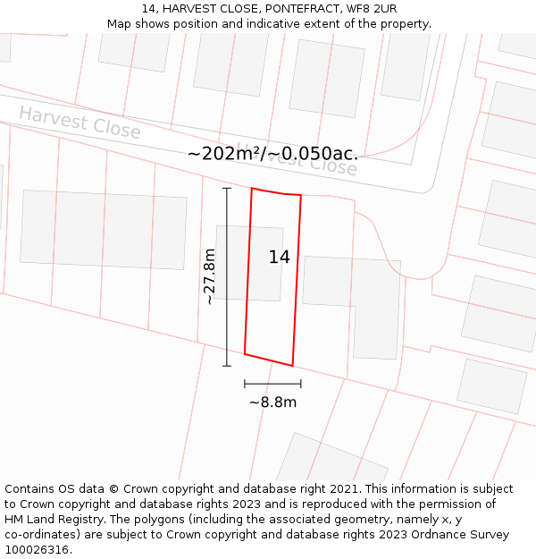 14, HARVEST CLOSE, PONTEFRACT, WF8 2UR: Plot and title map