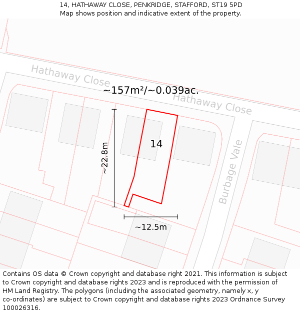 14, HATHAWAY CLOSE, PENKRIDGE, STAFFORD, ST19 5PD: Plot and title map