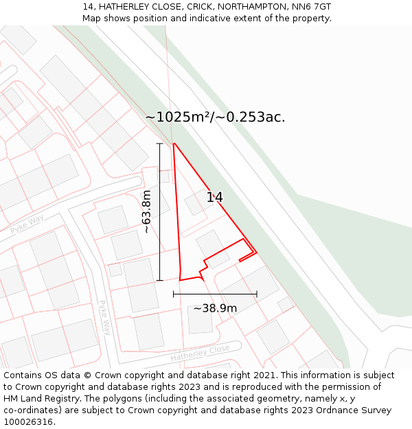 14, HATHERLEY CLOSE, CRICK, NORTHAMPTON, NN6 7GT: Plot and title map