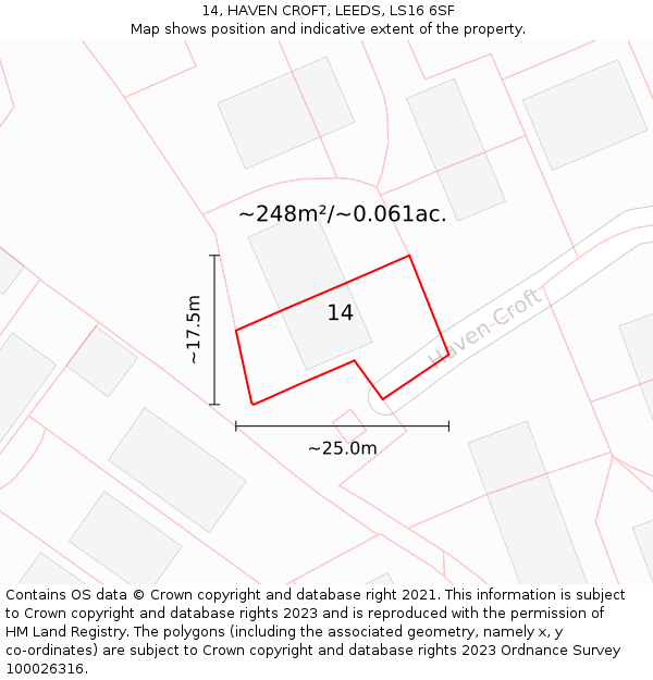 14, HAVEN CROFT, LEEDS, LS16 6SF: Plot and title map