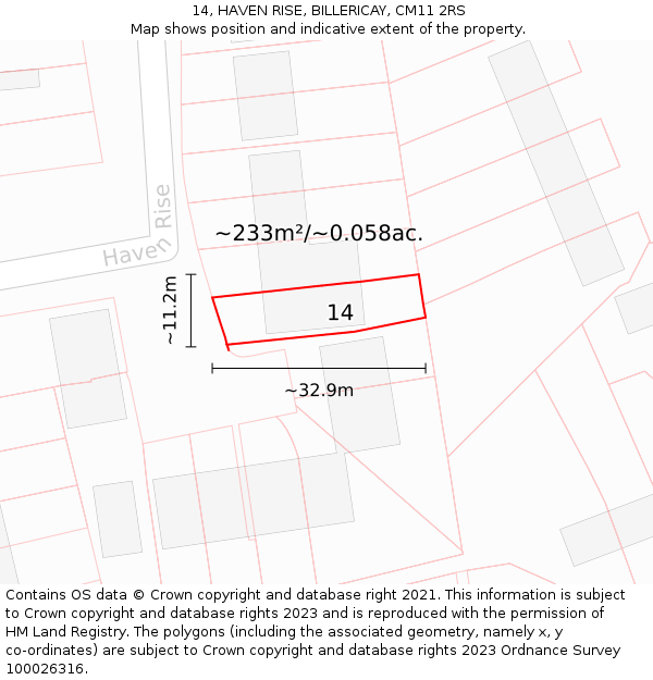 14, HAVEN RISE, BILLERICAY, CM11 2RS: Plot and title map