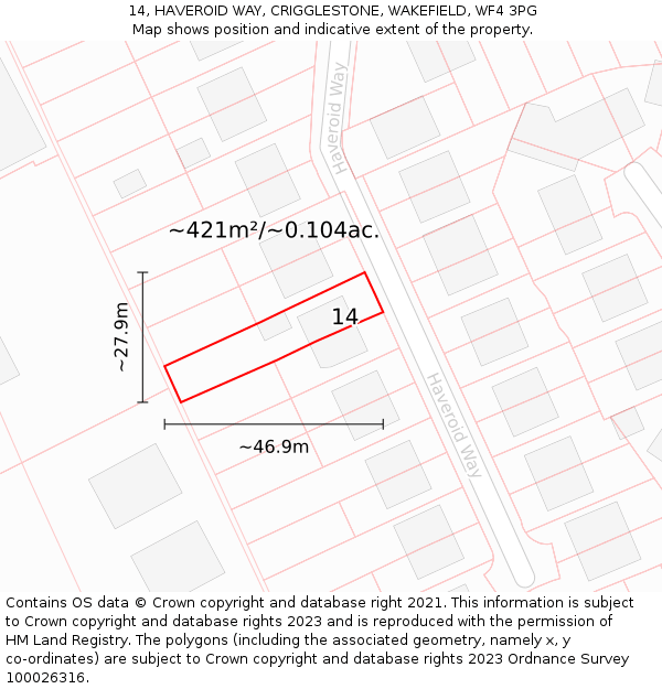 14, HAVEROID WAY, CRIGGLESTONE, WAKEFIELD, WF4 3PG: Plot and title map
