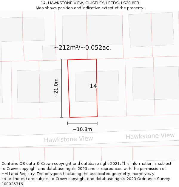 14, HAWKSTONE VIEW, GUISELEY, LEEDS, LS20 8ER: Plot and title map