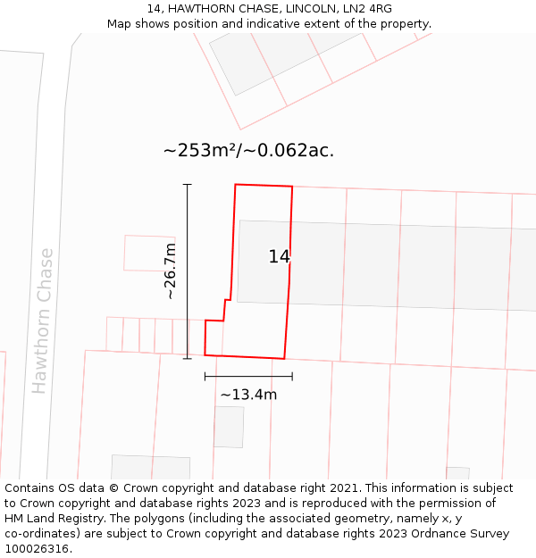 14, HAWTHORN CHASE, LINCOLN, LN2 4RG: Plot and title map