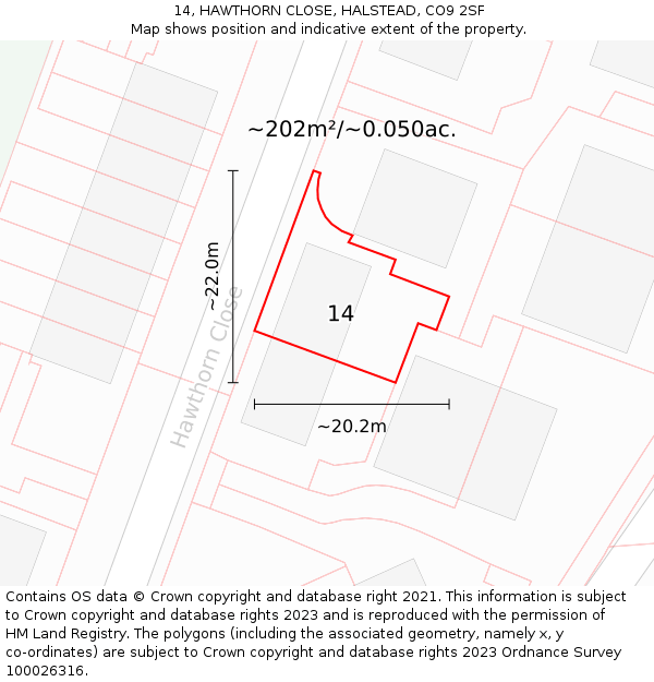 14, HAWTHORN CLOSE, HALSTEAD, CO9 2SF: Plot and title map