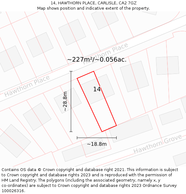 14, HAWTHORN PLACE, CARLISLE, CA2 7GZ: Plot and title map