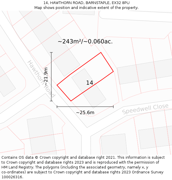 14, HAWTHORN ROAD, BARNSTAPLE, EX32 8PU: Plot and title map