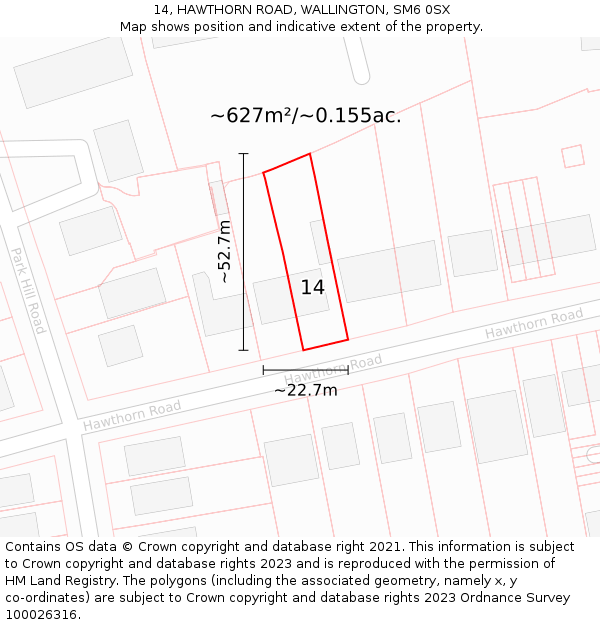 14, HAWTHORN ROAD, WALLINGTON, SM6 0SX: Plot and title map