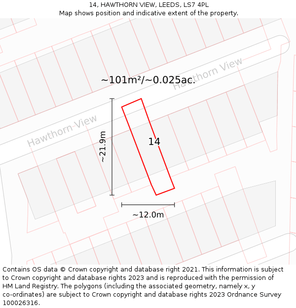 14, HAWTHORN VIEW, LEEDS, LS7 4PL: Plot and title map