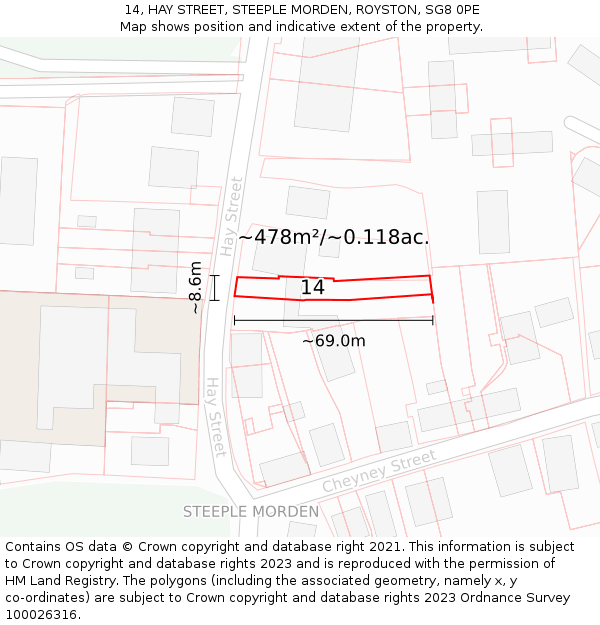 14, HAY STREET, STEEPLE MORDEN, ROYSTON, SG8 0PE: Plot and title map