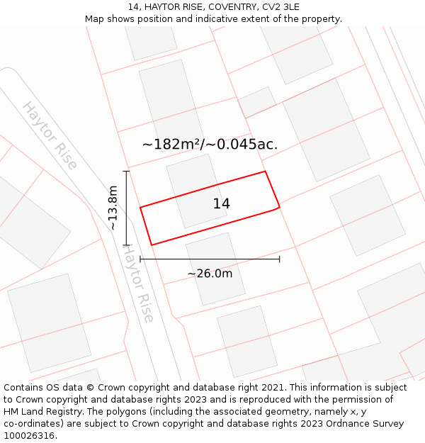 14, HAYTOR RISE, COVENTRY, CV2 3LE: Plot and title map