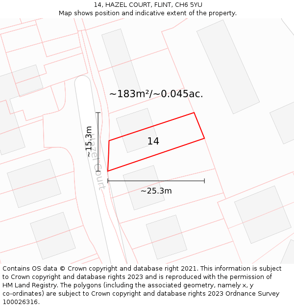 14, HAZEL COURT, FLINT, CH6 5YU: Plot and title map