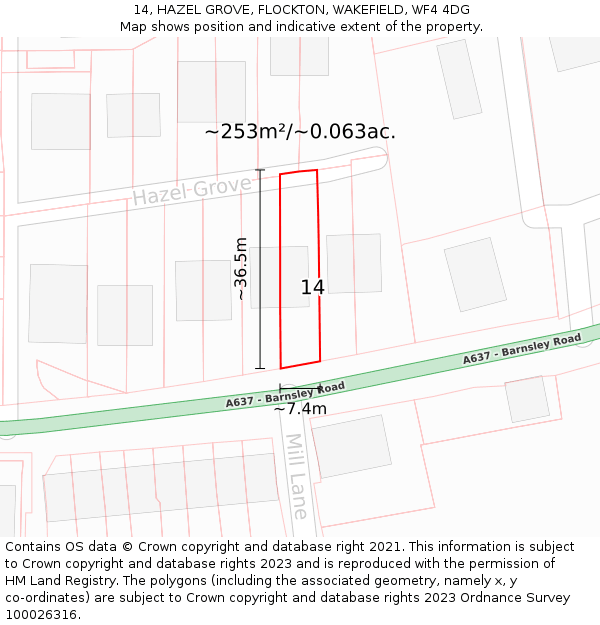 14, HAZEL GROVE, FLOCKTON, WAKEFIELD, WF4 4DG: Plot and title map