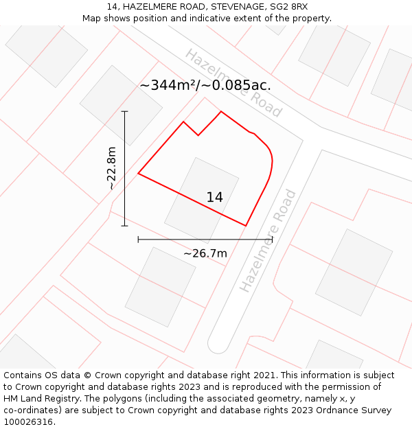 14, HAZELMERE ROAD, STEVENAGE, SG2 8RX: Plot and title map