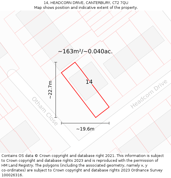 14, HEADCORN DRIVE, CANTERBURY, CT2 7QU: Plot and title map