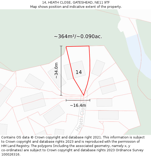 14, HEATH CLOSE, GATESHEAD, NE11 9TF: Plot and title map