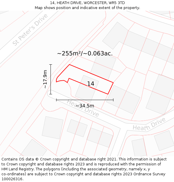 14, HEATH DRIVE, WORCESTER, WR5 3TD: Plot and title map