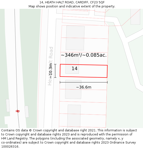 14, HEATH HALT ROAD, CARDIFF, CF23 5QF: Plot and title map