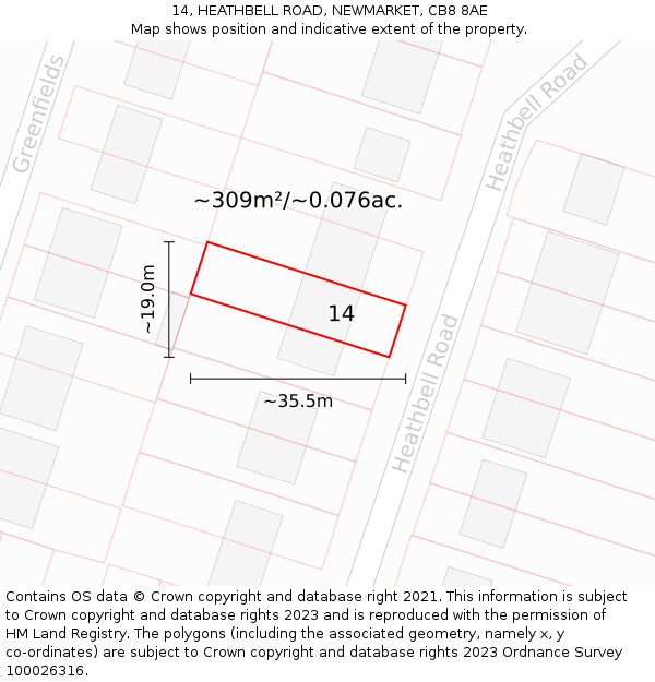 14, HEATHBELL ROAD, NEWMARKET, CB8 8AE: Plot and title map
