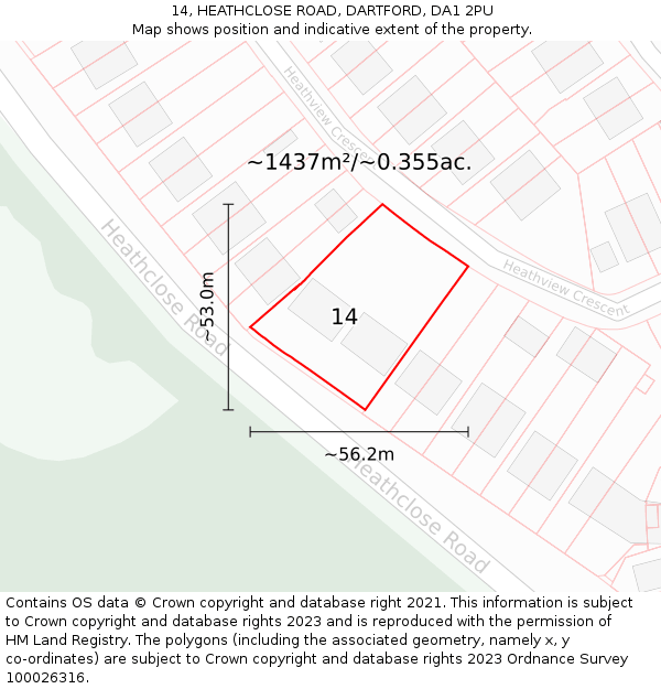 14, HEATHCLOSE ROAD, DARTFORD, DA1 2PU: Plot and title map