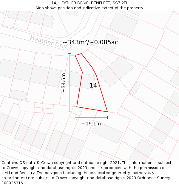 14, HEATHER DRIVE, BENFLEET, SS7 2EL: Plot and title map
