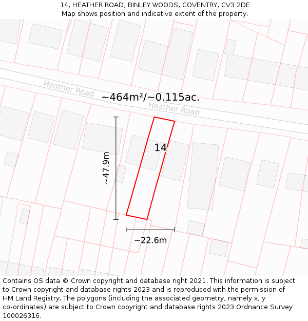 14, HEATHER ROAD, BINLEY WOODS, COVENTRY, CV3 2DE: Plot and title map