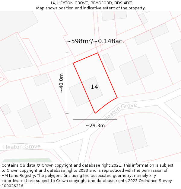 14, HEATON GROVE, BRADFORD, BD9 4DZ: Plot and title map