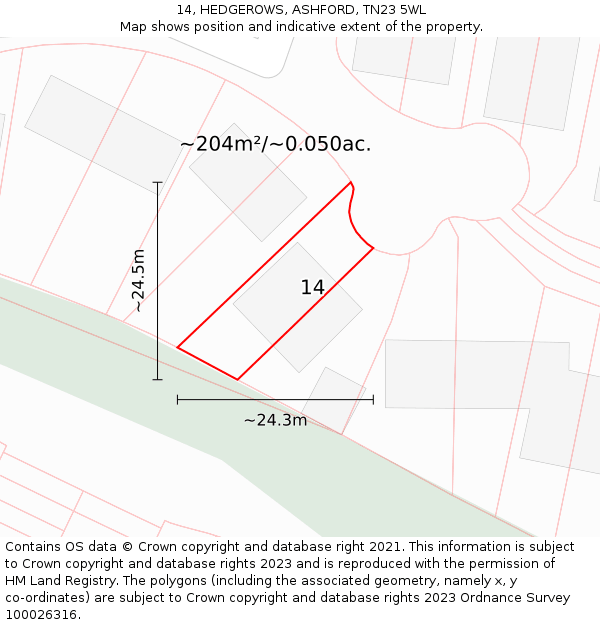 14, HEDGEROWS, ASHFORD, TN23 5WL: Plot and title map