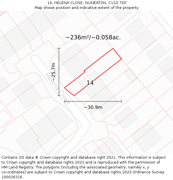 14, HELENA CLOSE, NUNEATON, CV10 7DF: Plot and title map