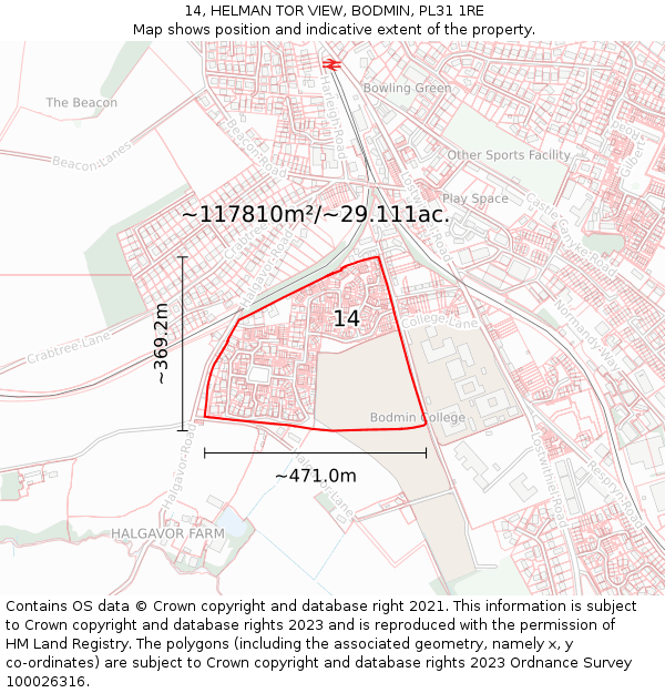 14, HELMAN TOR VIEW, BODMIN, PL31 1RE: Plot and title map