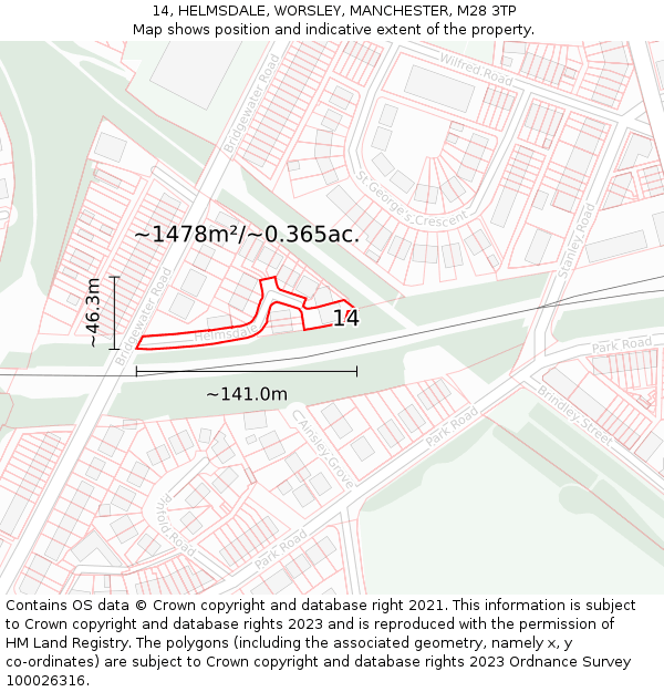 14, HELMSDALE, WORSLEY, MANCHESTER, M28 3TP: Plot and title map