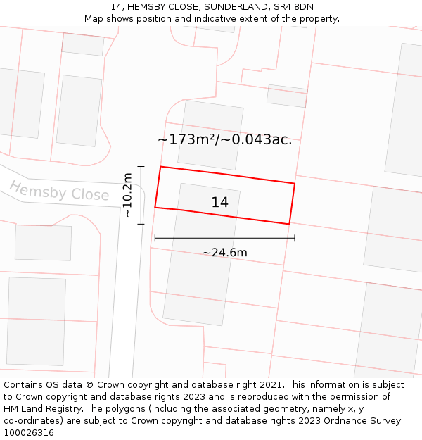 14, HEMSBY CLOSE, SUNDERLAND, SR4 8DN: Plot and title map