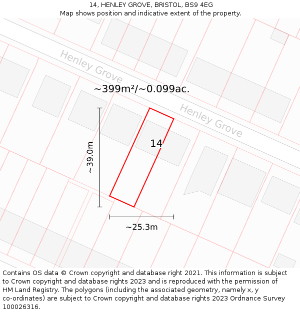 14, HENLEY GROVE, BRISTOL, BS9 4EG: Plot and title map