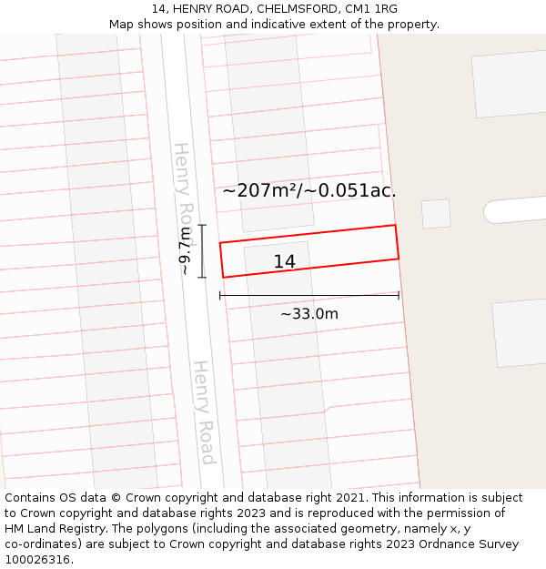 14, HENRY ROAD, CHELMSFORD, CM1 1RG: Plot and title map
