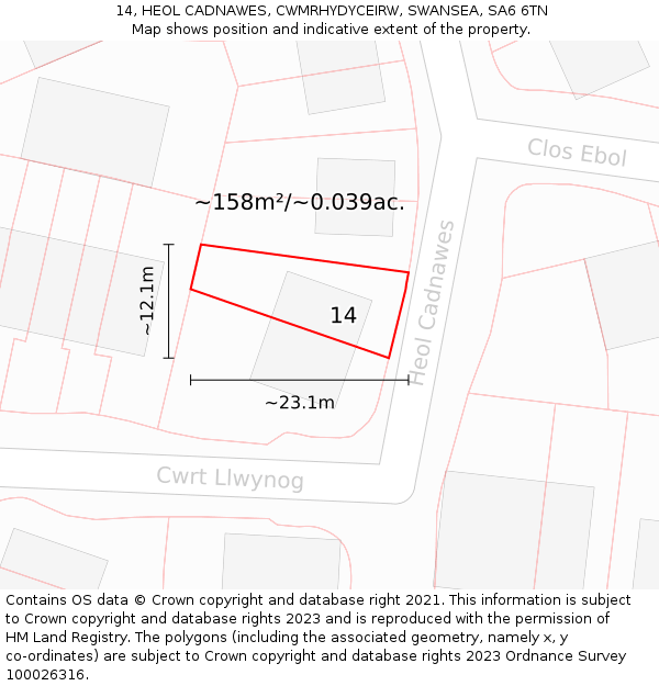 14, HEOL CADNAWES, CWMRHYDYCEIRW, SWANSEA, SA6 6TN: Plot and title map