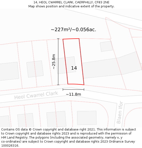 14, HEOL CWARREL CLARK, CAERPHILLY, CF83 2NE: Plot and title map