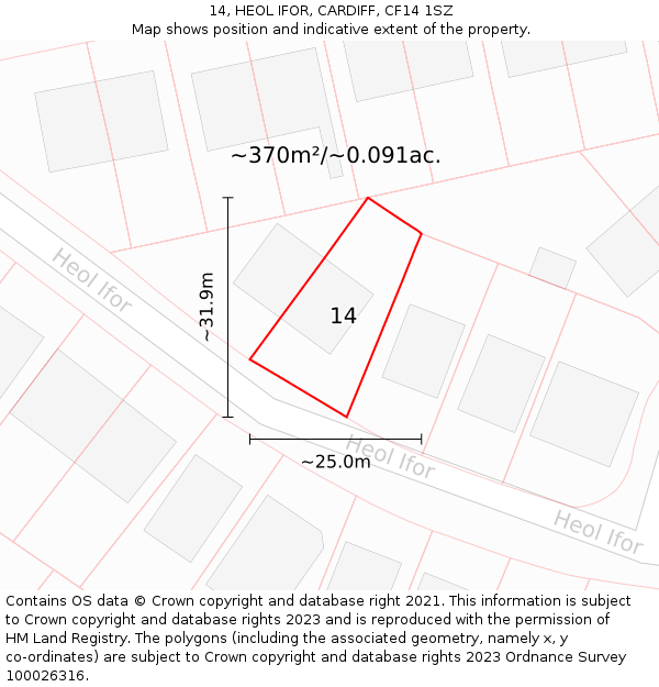 14, HEOL IFOR, CARDIFF, CF14 1SZ: Plot and title map