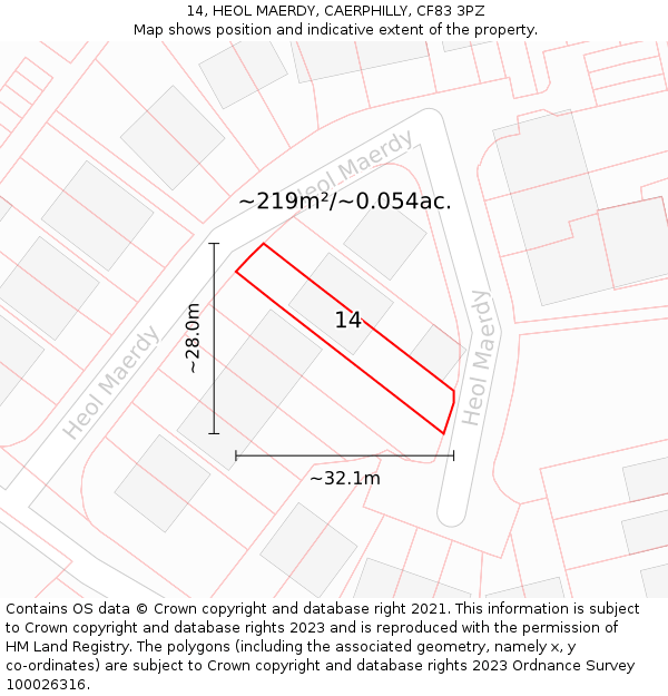 14, HEOL MAERDY, CAERPHILLY, CF83 3PZ: Plot and title map