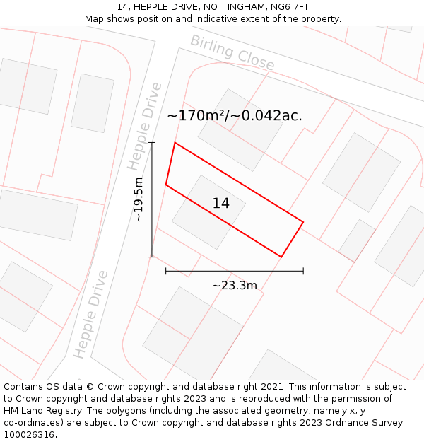 14, HEPPLE DRIVE, NOTTINGHAM, NG6 7FT: Plot and title map