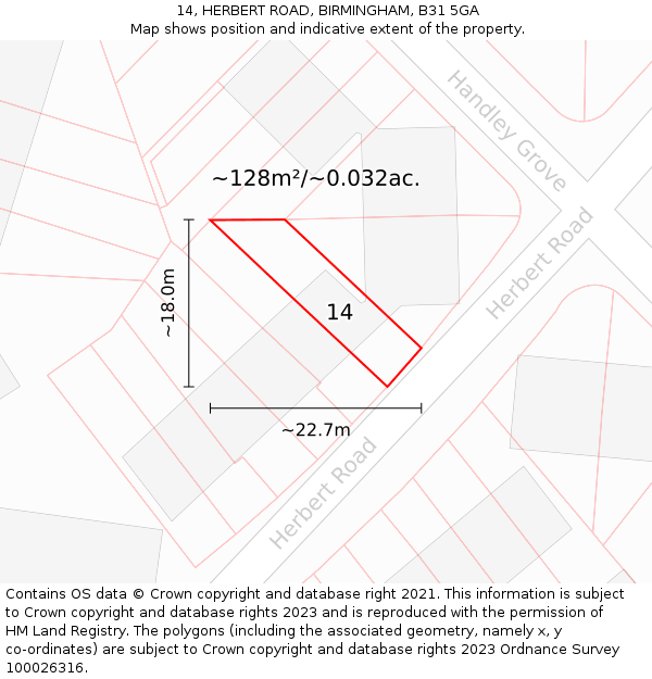 14, HERBERT ROAD, BIRMINGHAM, B31 5GA: Plot and title map
