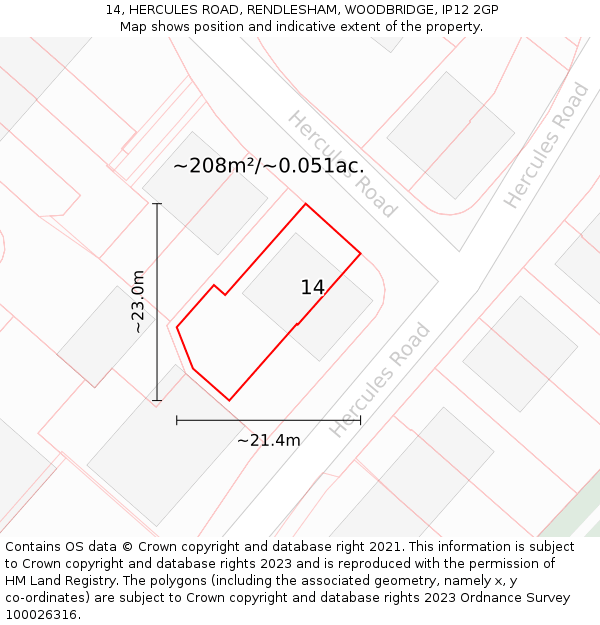 14, HERCULES ROAD, RENDLESHAM, WOODBRIDGE, IP12 2GP: Plot and title map