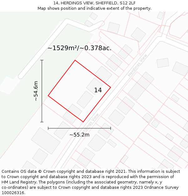 14, HERDINGS VIEW, SHEFFIELD, S12 2LF: Plot and title map