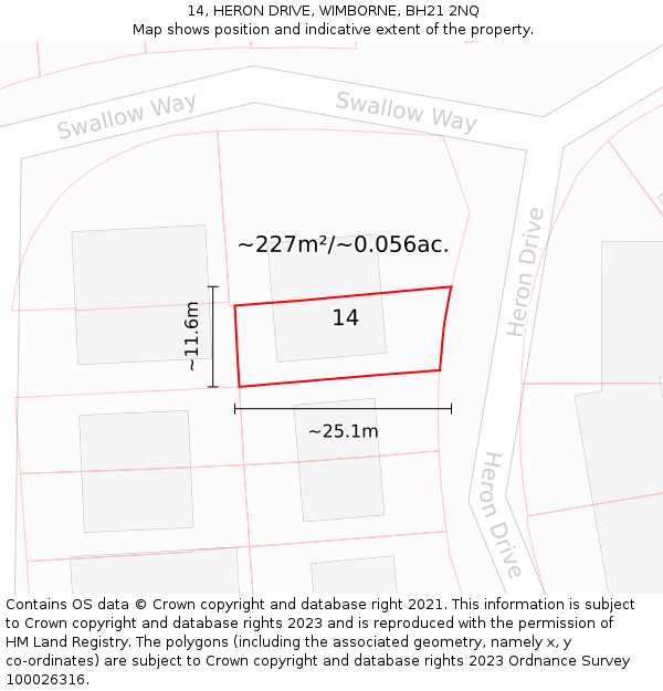 14, HERON DRIVE, WIMBORNE, BH21 2NQ: Plot and title map