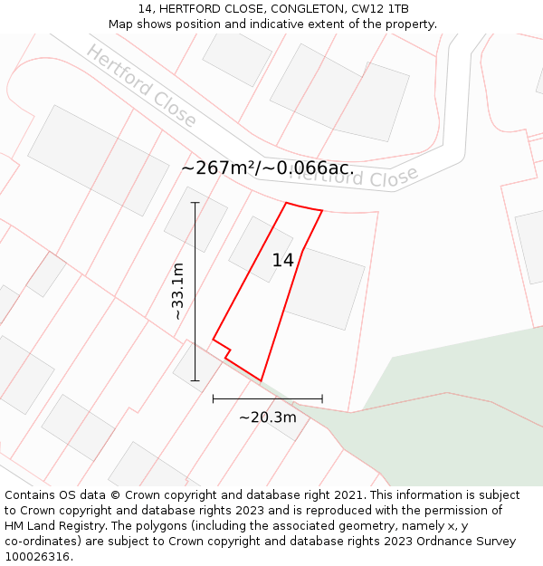 14, HERTFORD CLOSE, CONGLETON, CW12 1TB: Plot and title map