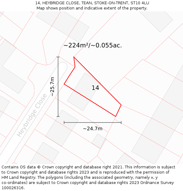 14, HEYBRIDGE CLOSE, TEAN, STOKE-ON-TRENT, ST10 4LU: Plot and title map