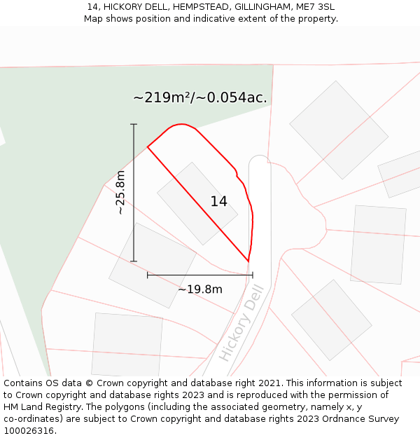 14, HICKORY DELL, HEMPSTEAD, GILLINGHAM, ME7 3SL: Plot and title map