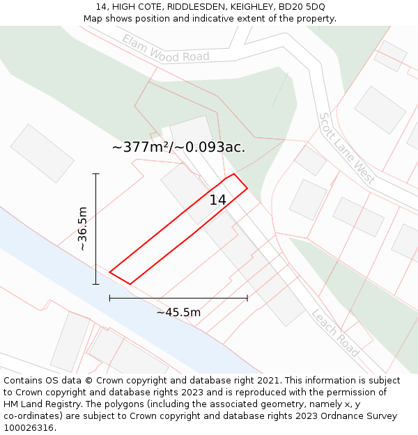14, HIGH COTE, RIDDLESDEN, KEIGHLEY, BD20 5DQ: Plot and title map