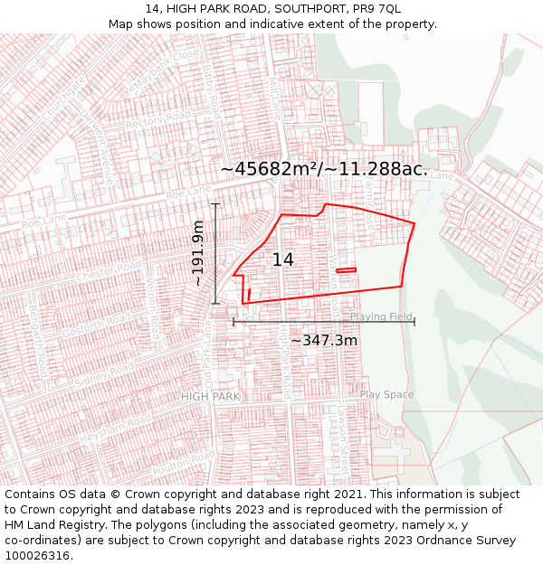 14, HIGH PARK ROAD, SOUTHPORT, PR9 7QL: Plot and title map