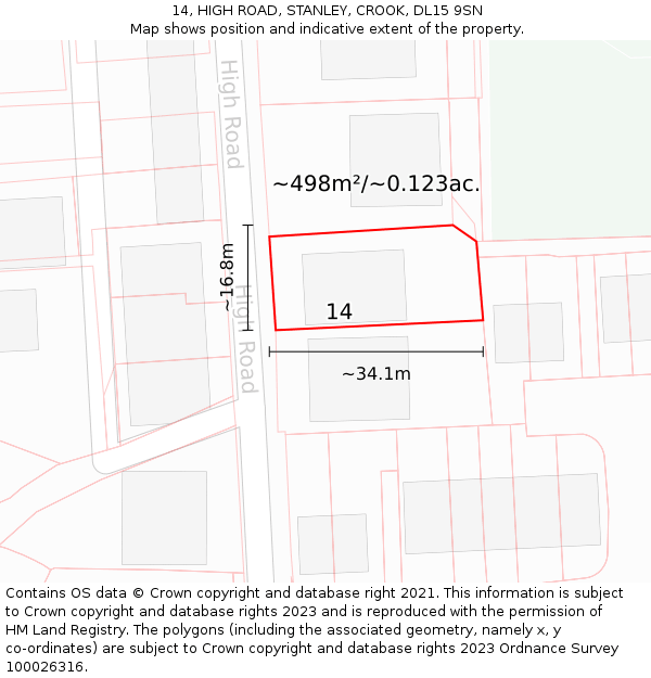 14, HIGH ROAD, STANLEY, CROOK, DL15 9SN: Plot and title map