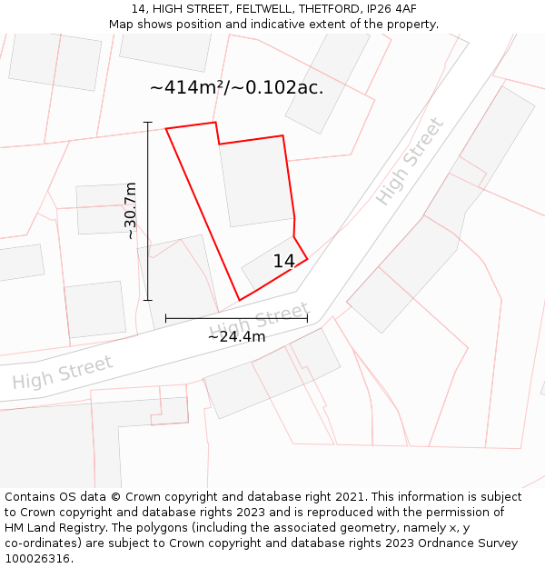 14, HIGH STREET, FELTWELL, THETFORD, IP26 4AF: Plot and title map